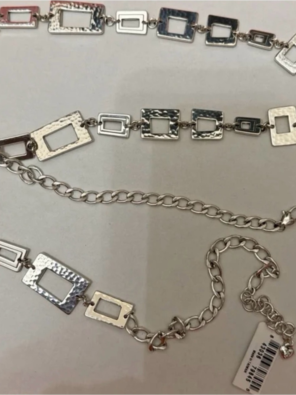Brighton Piazza Geometric Hammered Rectangle Link Belt/ Necklace in Silver